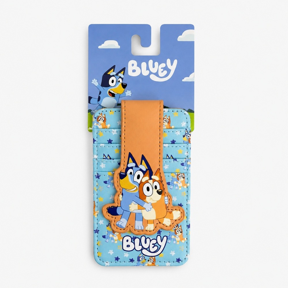 Bluey and Bingo Card Holder Wallet Blue Orange Magnetic Snap ID Window NEW